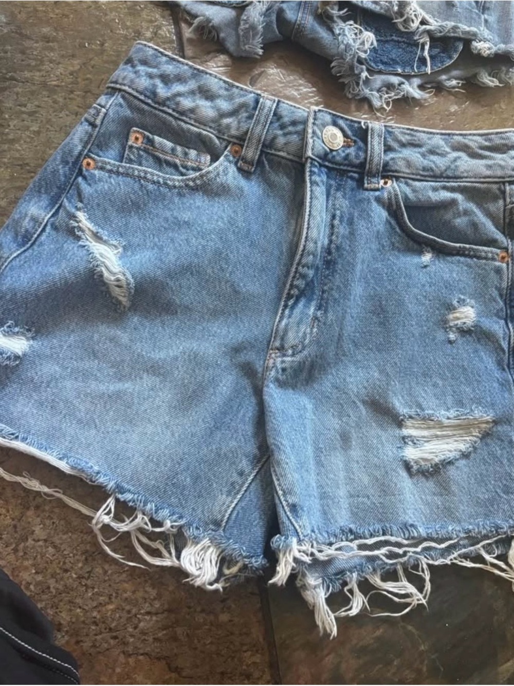 Garage Light Blue Distressed Denim Shorts